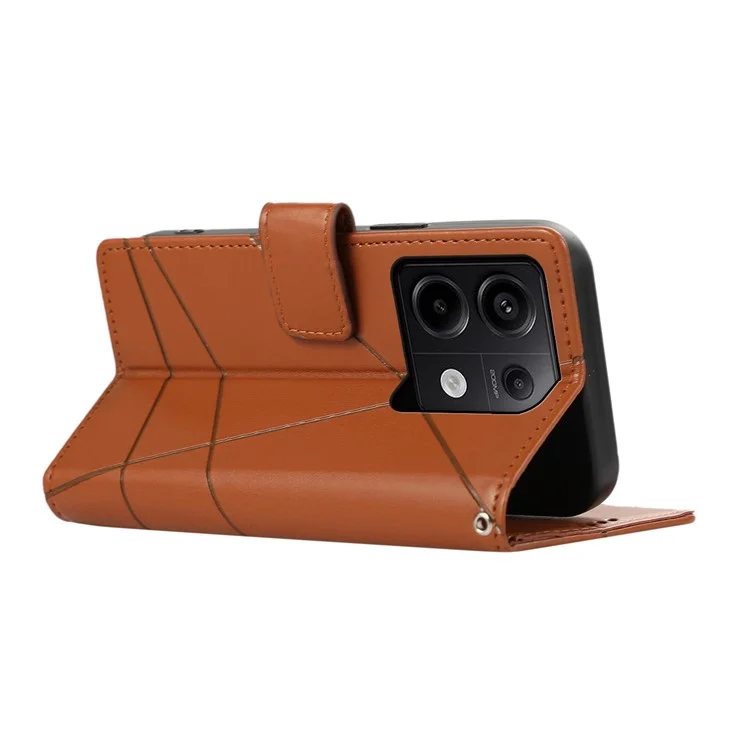 DF-06 For Xiaomi Redmi Note 13 Pro 5G / Poco X6 5G Leather Case Line Imprinted Wallet Cover - Brown