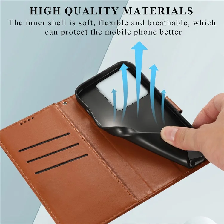 DF-06 For Xiaomi Redmi Note 13 Pro 5G / Poco X6 5G Leather Case Line Imprinted Wallet Cover - Brown