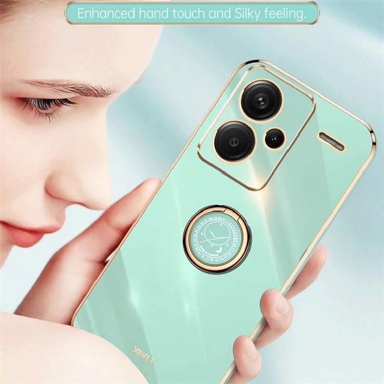 XINLI Para Xiaomi Redmi Note 13 Pro+ 5G Capa com Suporte de Anel TPU Capa Traseira de Telefone - Ciano
