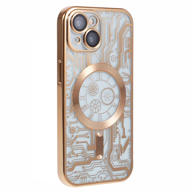 AR Series For iPhone 15 Magnetic Case Electroplating Soft TPU Cover Compatible with MagSafe - Gold