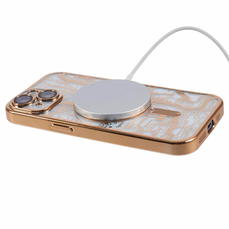 AR Series For iPhone 15 Magnetic Case Electroplating Soft TPU Cover Compatible with MagSafe - Gold