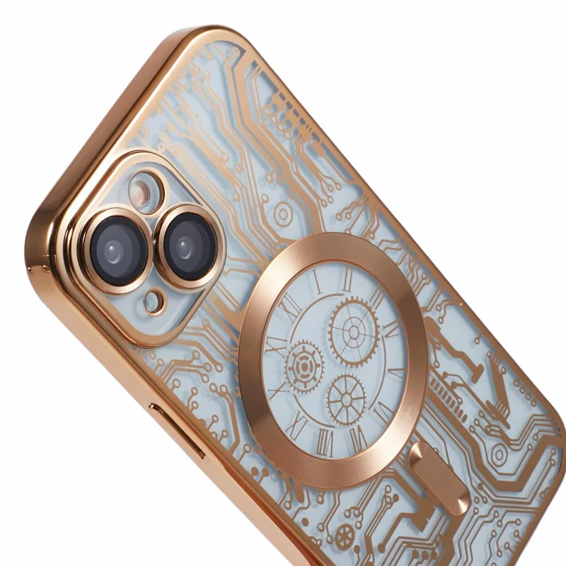 AR Series For iPhone 15 Magnetic Case Electroplating Soft TPU Cover Compatible with MagSafe - Gold