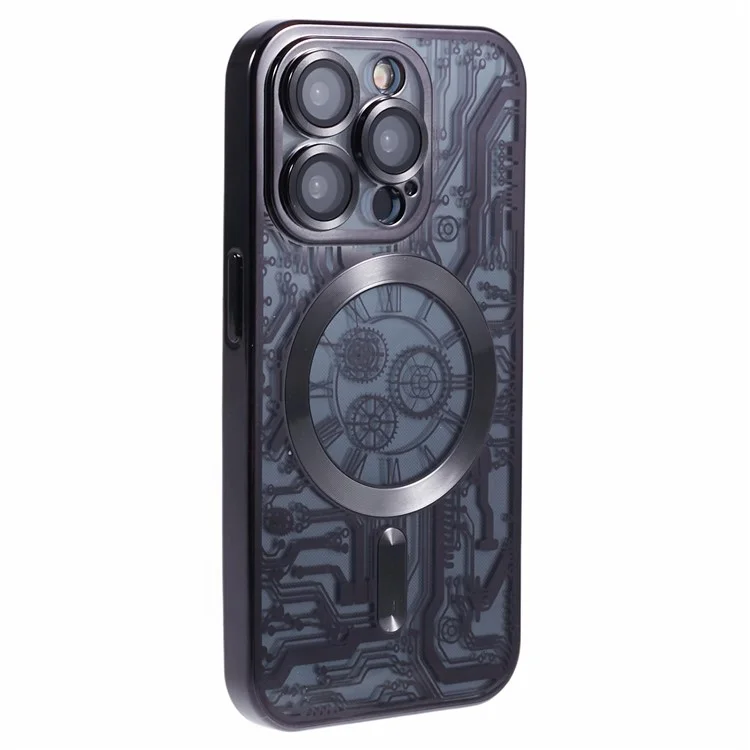 Serie AR para el caso del iPhone 15 Pro Max compatible con MagSafe Electroplating TPU Cover Soft Case - Negro