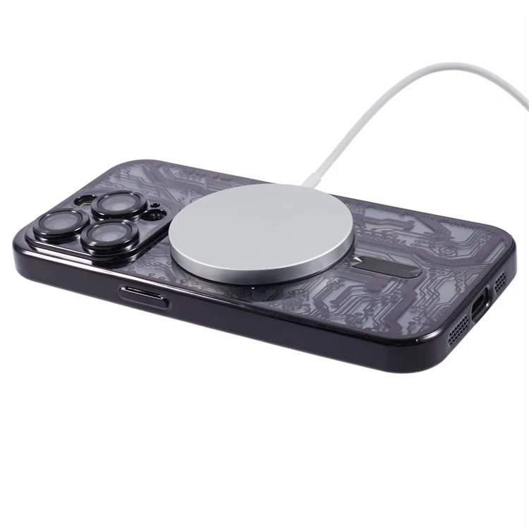 Serie AR para el caso del iPhone 15 Pro Max compatible con MagSafe Electroplating TPU Cover Soft Case - Negro
