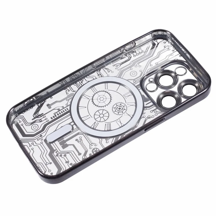 Serie AR para el caso del iPhone 15 Pro Max compatible con MagSafe Electroplating TPU Cover Soft Case - Negro