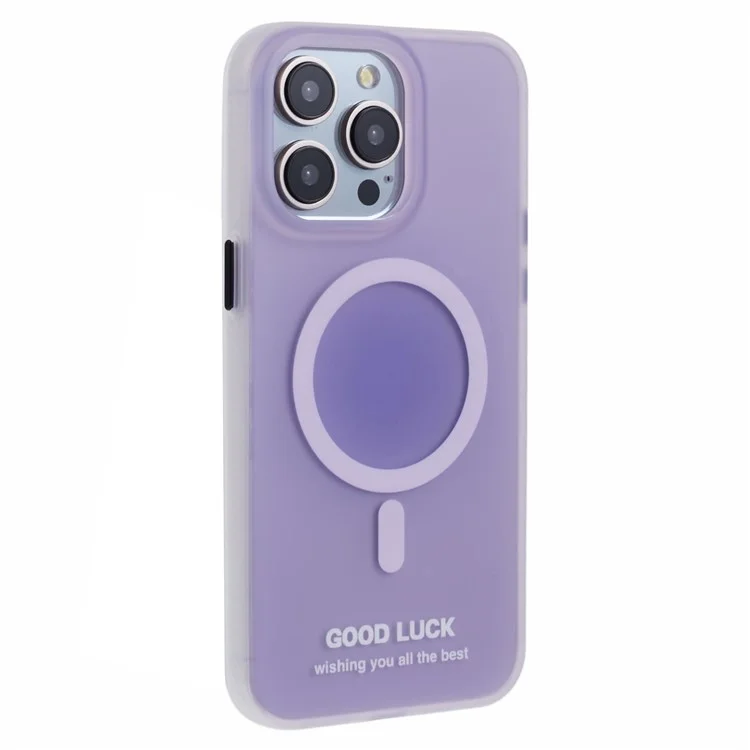 PP Series for iPhone 13 Pro IMD Phone Cover Magnetic Wireless Charging Case Metal Buttons - Translucent Purple