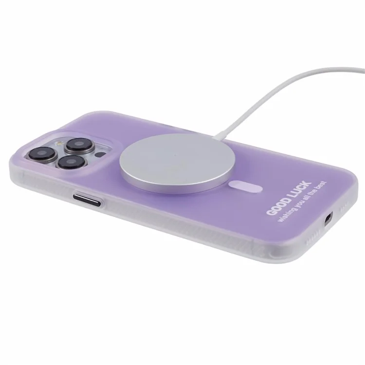 PP Series for iPhone 13 Pro IMD Phone Cover Magnetic Wireless Charging Case Metal Buttons - Translucent Purple