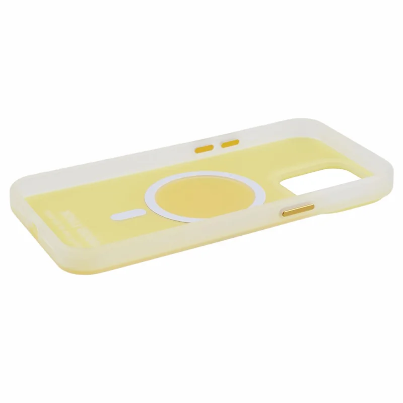 PP Series for iPhone 13 Pro IMD Phone Cover Magnetic Wireless Charging Case Metal Buttons - Translucent Yellow