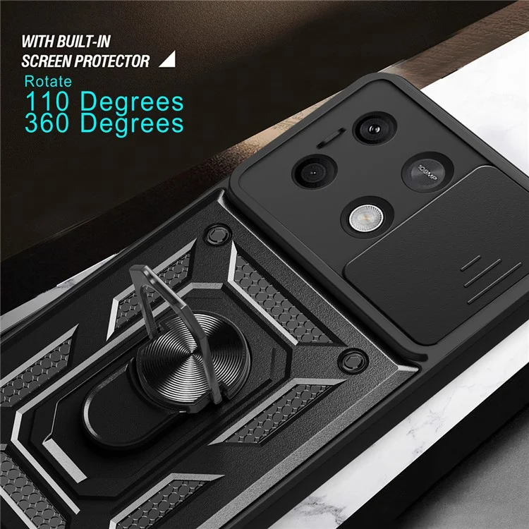 For Xiaomi Redmi Note 13 5G Phone Case Slide Lens Protection Shockproof Cover - Black