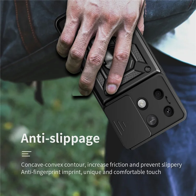 For Xiaomi Redmi Note 13 5G Phone Case Slide Lens Protection Shockproof Cover - Black