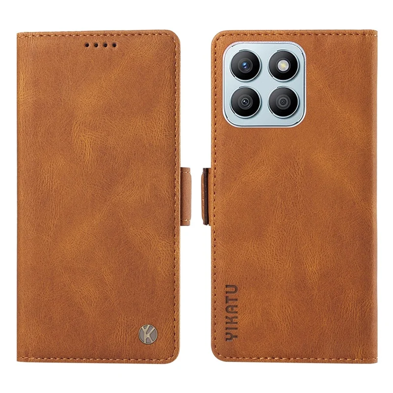 YIKATU YK-005 For Honor X8b 4G Phone Cover Skin-touch Leather Wallet Case - Brown