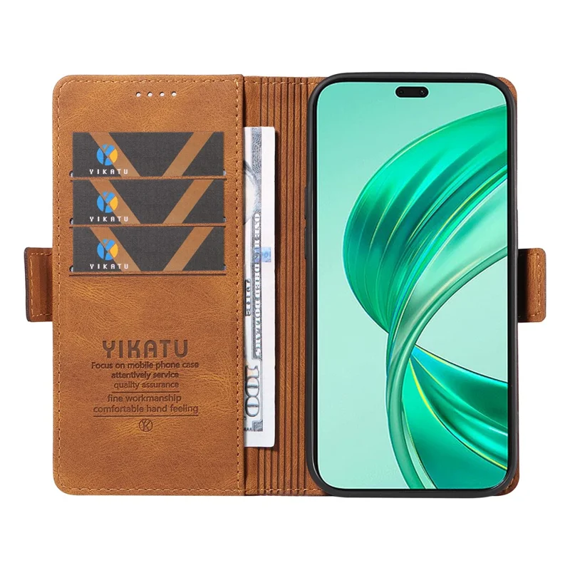 YIKATU YK-005 For Honor X8b 4G Phone Cover Skin-touch Leather Wallet Case - Brown