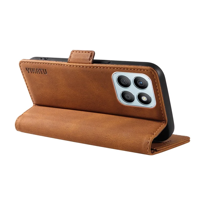 YIKATU YK-005 For Honor X8b 4G Phone Cover Skin-touch Leather Wallet Case - Brown
