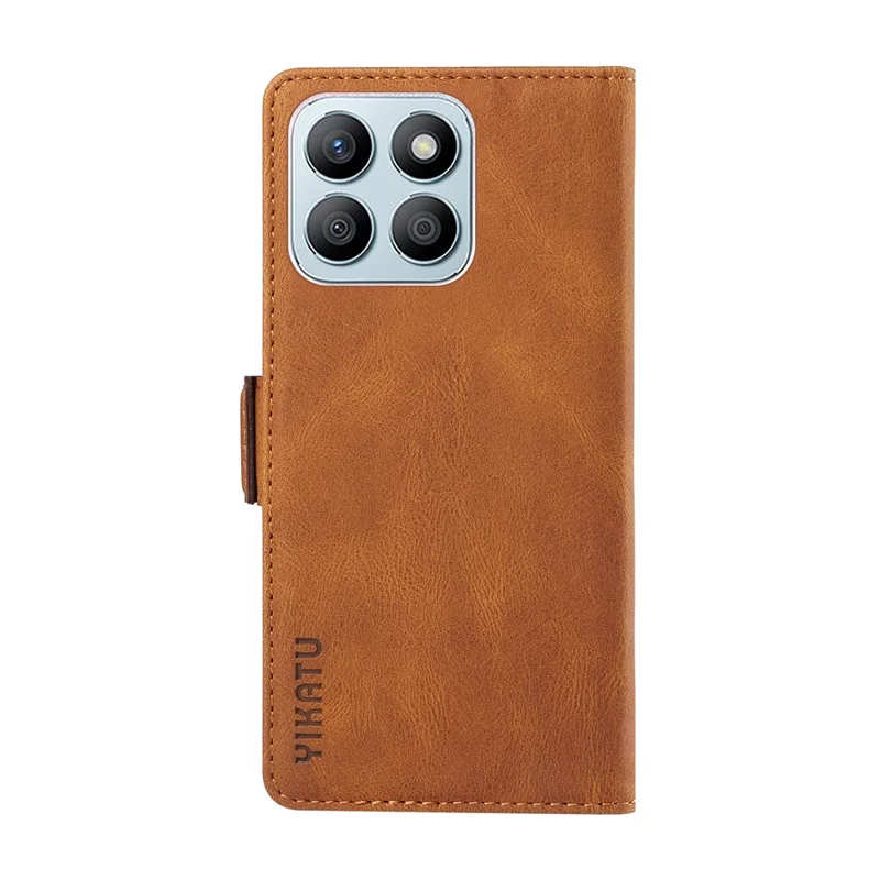 YIKATU YK-005 For Honor X8b 4G Phone Cover Skin-touch Leather Wallet Case - Brown