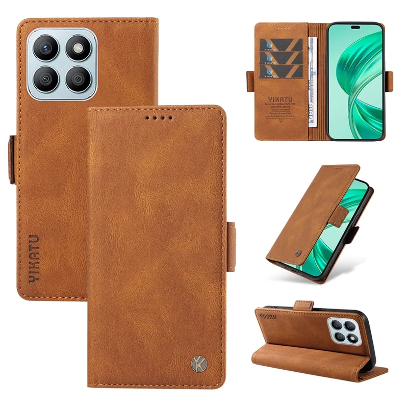 YIKATU YK-005 For Honor X8b 4G Phone Cover Skin-touch Leather Wallet Case - Brown