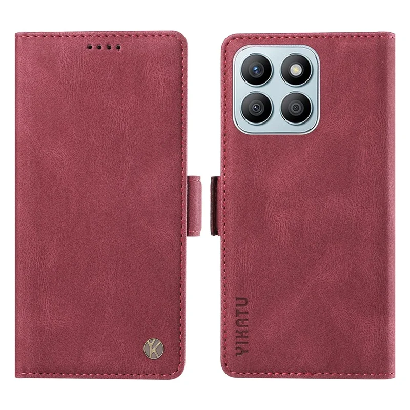 YIKATU YK-005 For Honor X8b 4G Phone Cover Skin-touch Leather Wallet Case - Wine Red