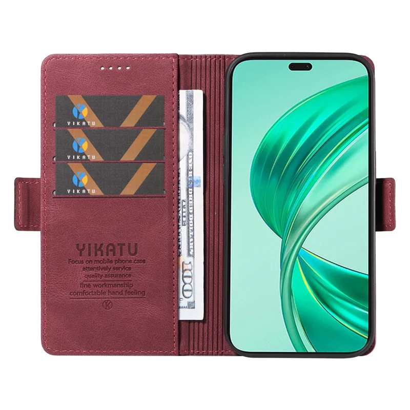 YIKATU YK-005 For Honor X8b 4G Phone Cover Skin-touch Leather Wallet Case - Wine Red