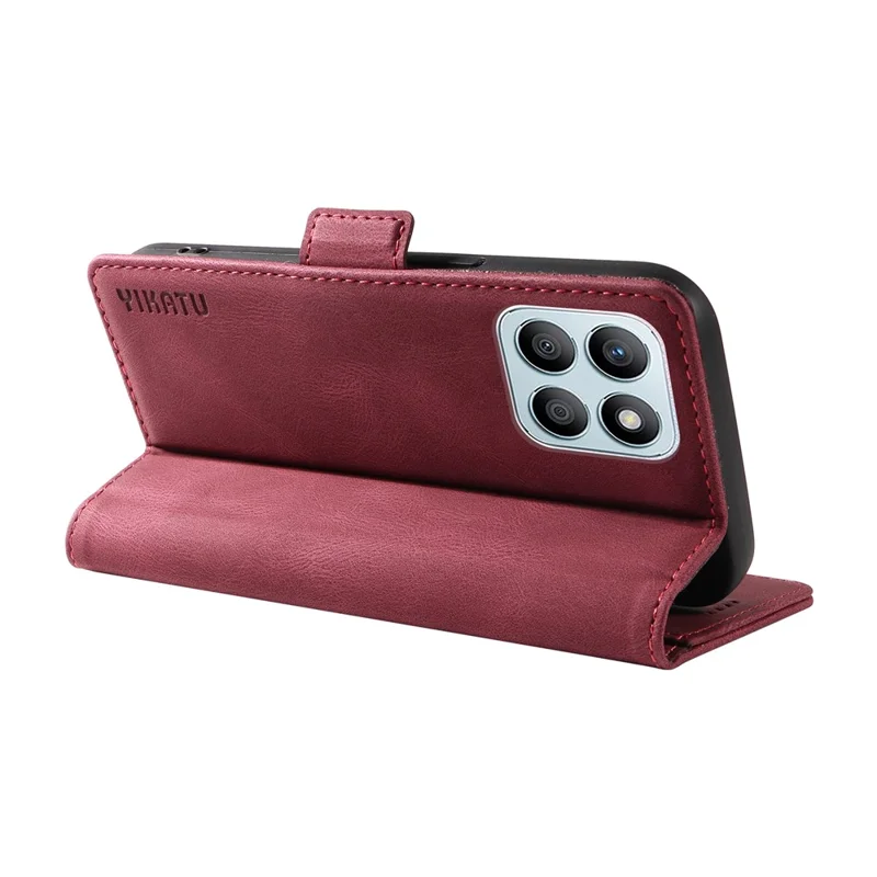 YIKATU YK-005 For Honor X8b 4G Phone Cover Skin-touch Leather Wallet Case - Wine Red