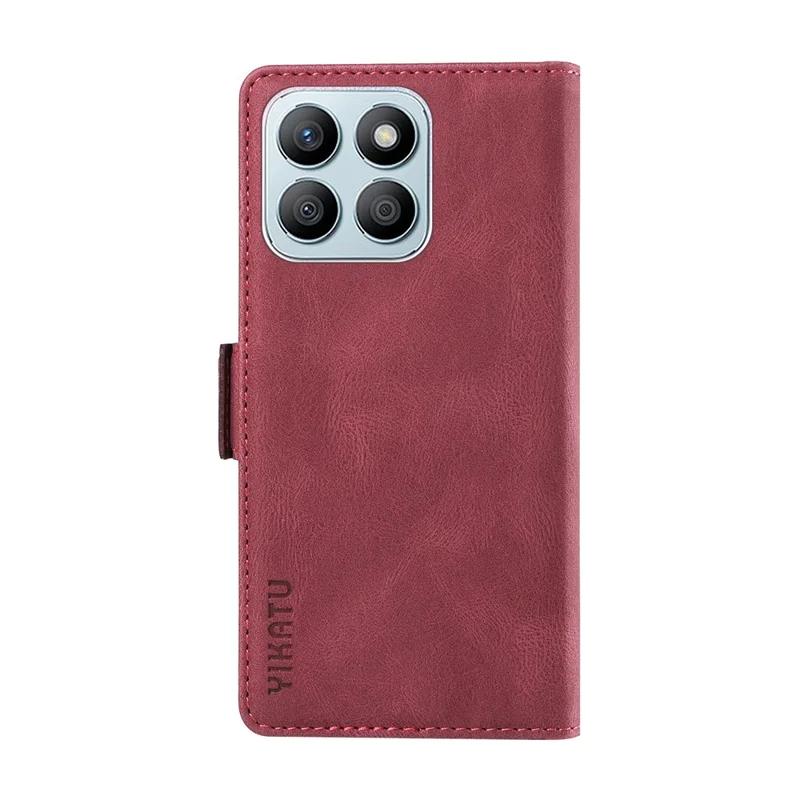 YIKATU YK-005 For Honor X8b 4G Phone Cover Skin-touch Leather Wallet Case - Wine Red
