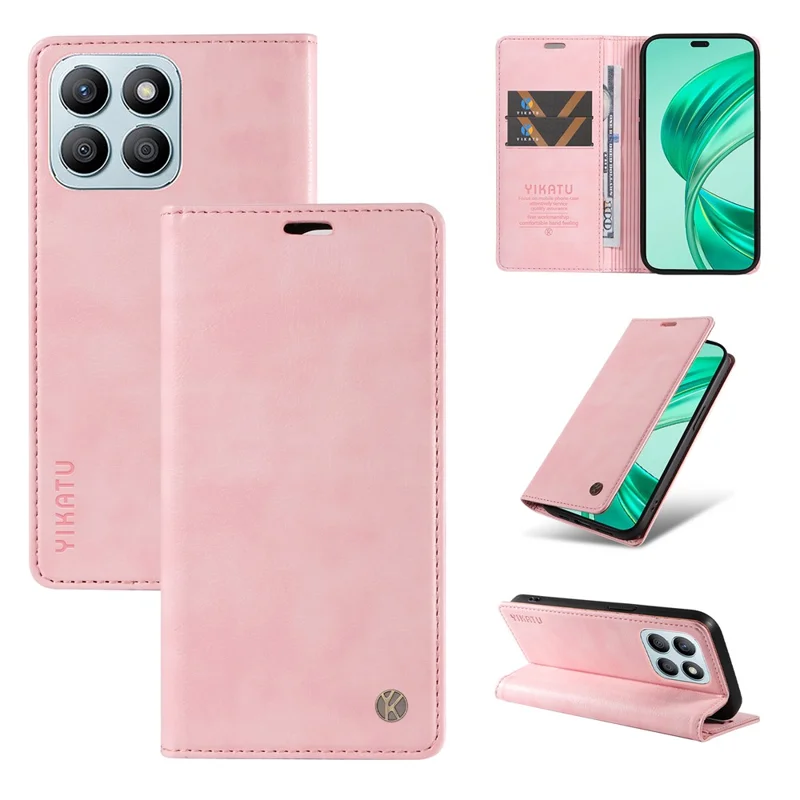 YIKATU YK-006 For Honor X8b 4G Magnetic Case Litchi Texture Stand Phone Cover - Pink
