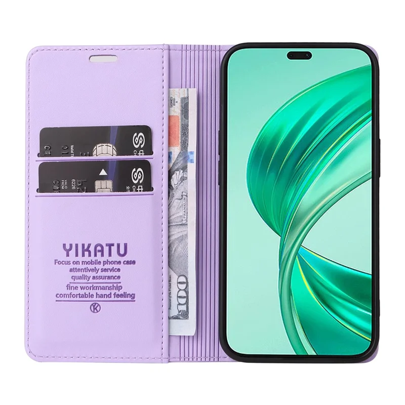 YIKATU YK-001 For Honor X8b 4G Phone Case Magnetic Closing Anti-fall Wallet Cover - Light Purple