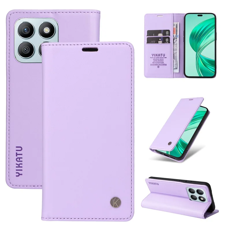 YIKATU YK-001 For Honor X8b 4G Phone Case Magnetic Closing Anti-fall Wallet Cover - Light Purple