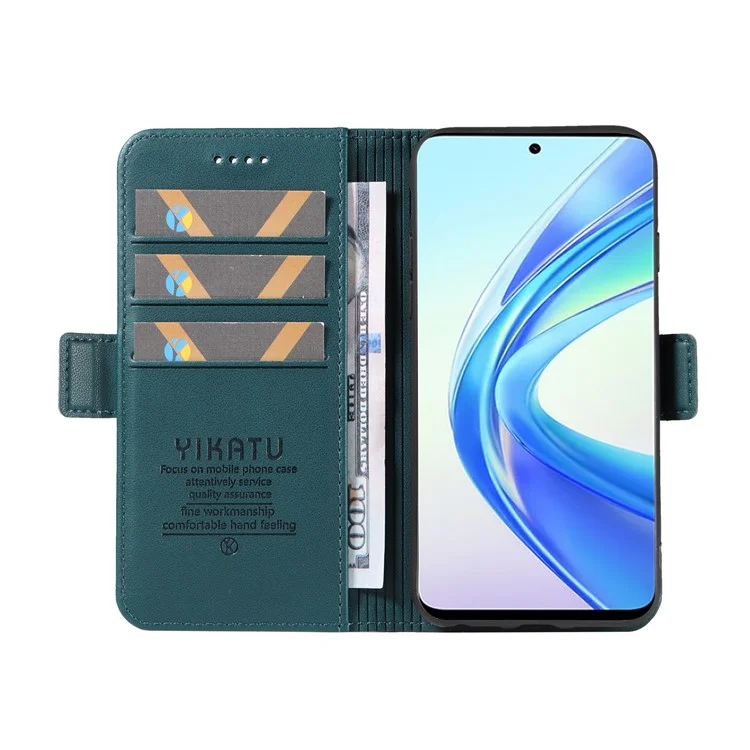 YIKATU YK-003 For Honor X7b 4G / 90 Smart Case Leather Side Magnetic Clasp Phone Stand Cover - Verde