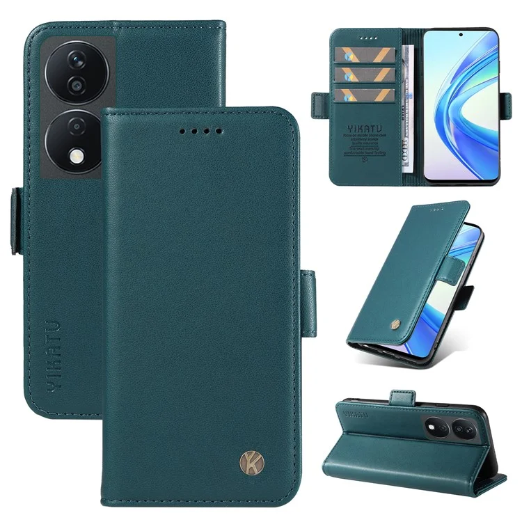YIKATU YK-003 For Honor X7b 4G / 90 Smart Case Leather Side Magnetic Clasp Phone Stand Cover - Verde