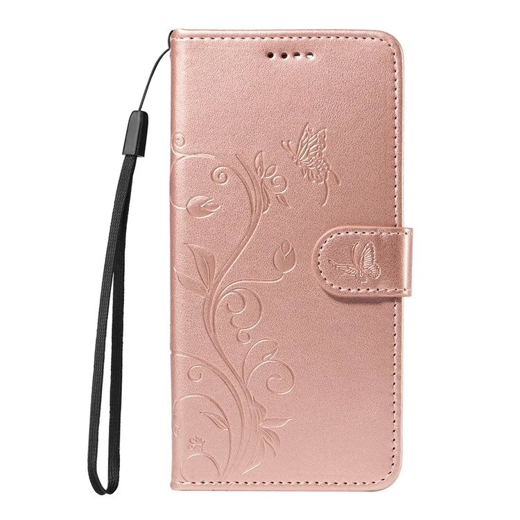 For Honor X7b 4G / 90 Smart PU Leather Cases Flower Pattern Wallet Stand Phone Cover with Strap - Rose Gold
