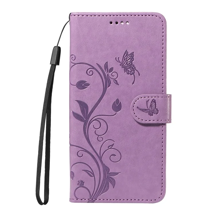 Para Honor X7b 4G / 90 Funda de teléfono inteligente de cuero con estampado de mariposa y flores, estilo cartera - Morado 