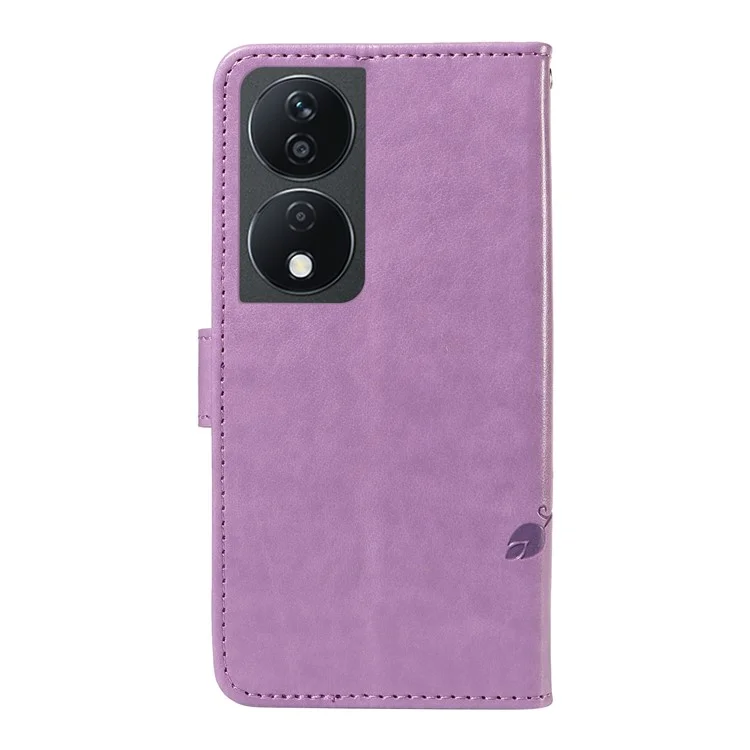 Para Honor X7b 4G / 90 Funda de teléfono inteligente de cuero con estampado de mariposa y flores, estilo cartera - Morado 