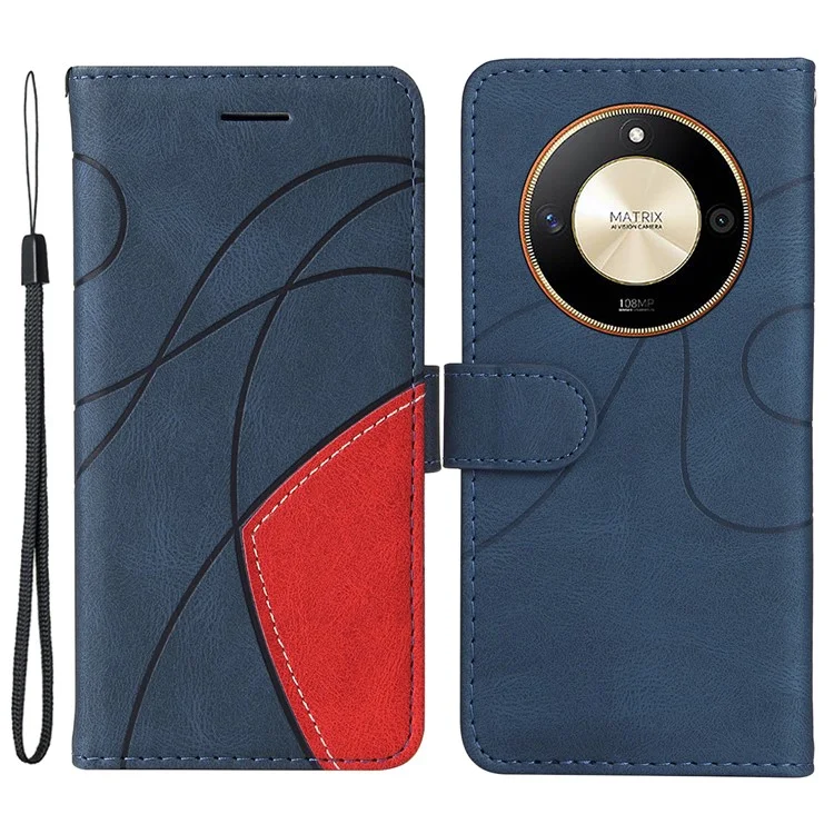 KT Leather Series-1 For Honor X50 5G / X9b 5G / Magic6 Lite 5G Leather Case Color Splicing Flip Phone Cover - Azul