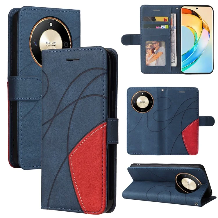 KT Leather Series-1 For Honor X50 5G / X9b 5G / Magic6 Lite 5G Leather Case Color Splicing Flip Phone Cover - Azul