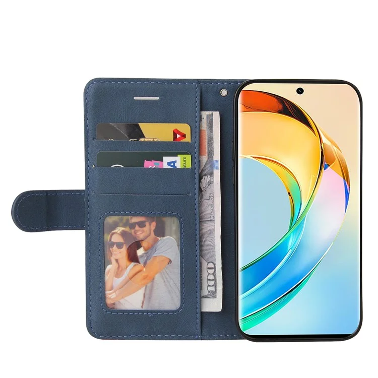 KT Leather Series-1 For Honor X50 5G / X9b 5G / Magic6 Lite 5G Leather Case Color Splicing Flip Phone Cover - Azul