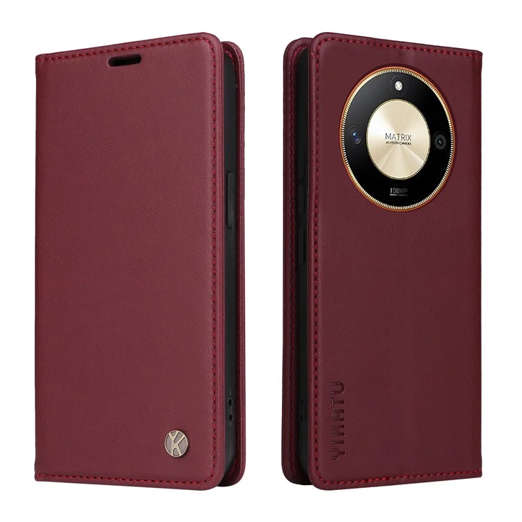 YIKATU YK-001 For Honor X50 5G / X9b 5G / Magic6 Lite 5G Case Leather Magnetic Closure Phone Cover - Wine Red