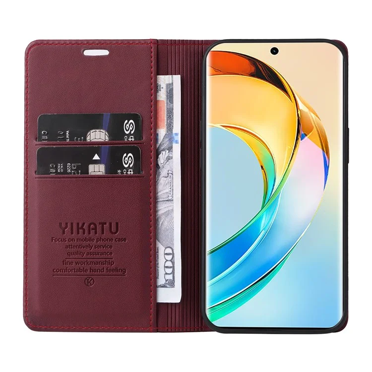 YIKATU YK-001 For Honor X50 5G / X9b 5G / Magic6 Lite 5G Case Leather Magnetic Closure Phone Cover - Wine Red
