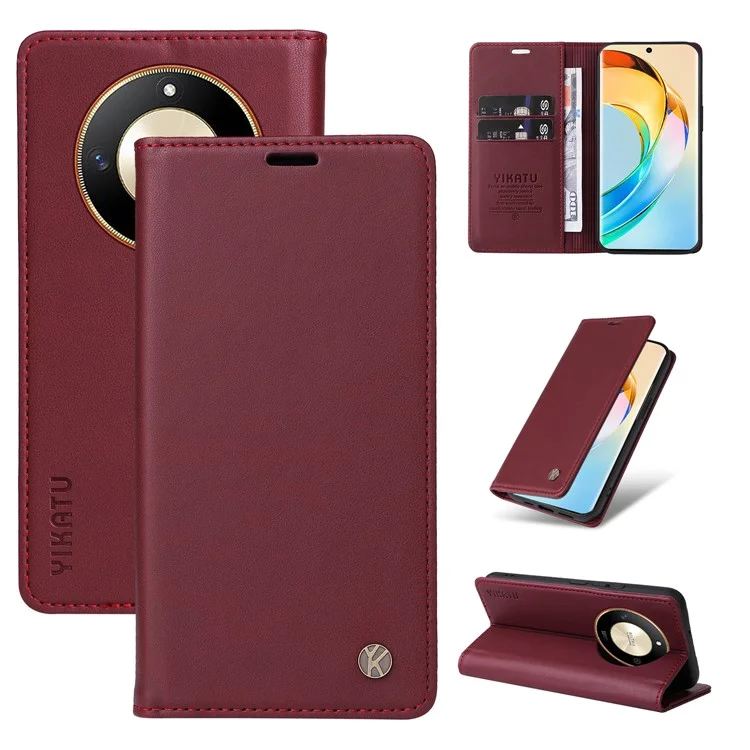 YIKATU YK-001 For Honor X50 5G / X9b 5G / Magic6 Lite 5G Case Leather Magnetic Closure Phone Cover - Wine Red