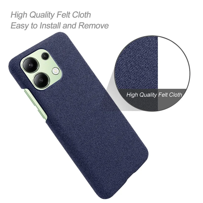 For Xiaomi Redmi Note 13 4G Phone Case Hard PC+Cloth Anti-slip Cover - Blue