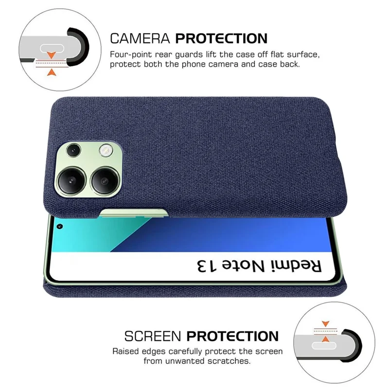 For Xiaomi Redmi Note 13 4G Phone Case Hard PC+Cloth Anti-slip Cover - Blue
