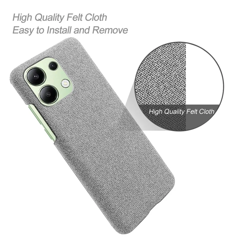 For Xiaomi Redmi Note 13 4G Phone Case Hard PC+Cloth Anti-slip Cover - Light Grey