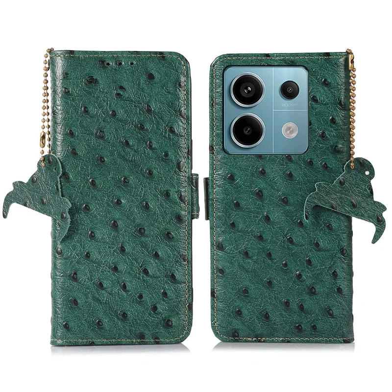 Para Xiaomi Redmi Note 13 Pro 5G / Poco X6 5G Caso Couro Genuíno de Vaca RFID Blocking Phone Cover - Verde