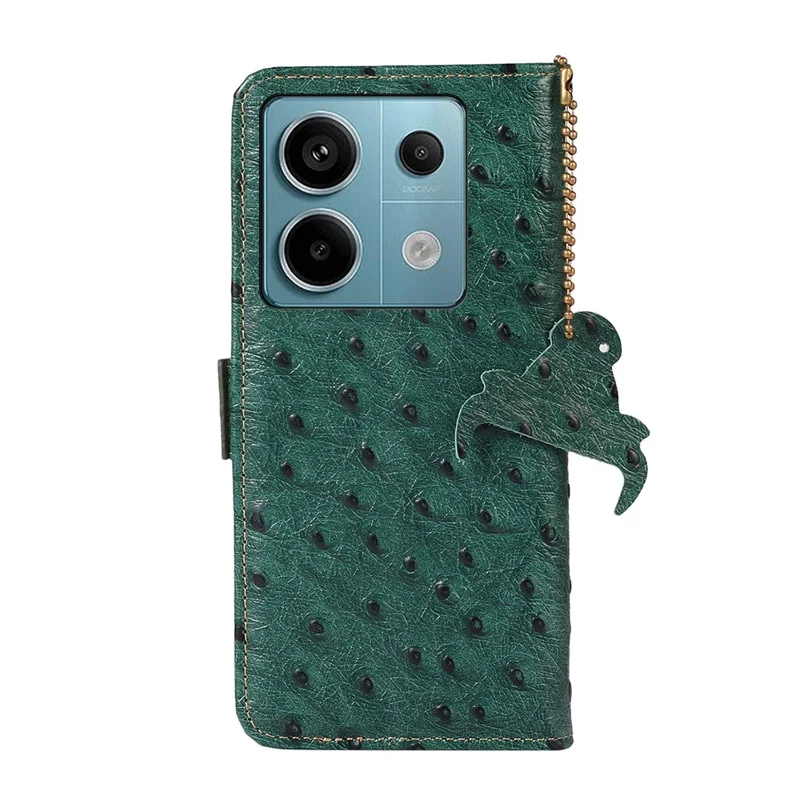 Para Xiaomi Redmi Note 13 Pro 5G / Poco X6 5G Caso Couro Genuíno de Vaca RFID Blocking Phone Cover - Verde