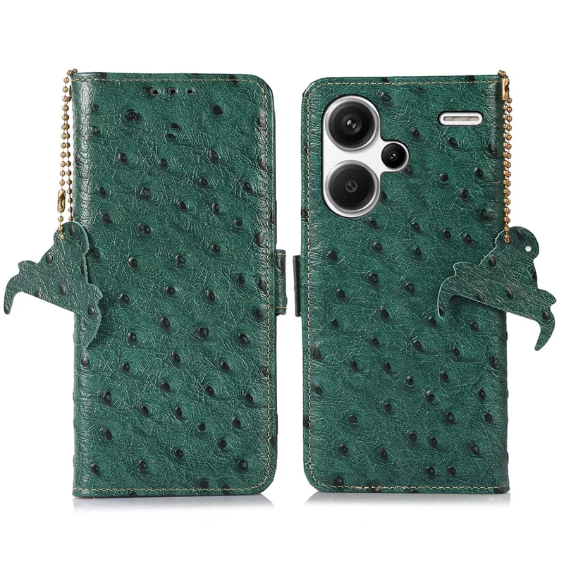 For Xiaomi Redmi Note 13 Pro+ 5G Phone Case Ostrich Texture Genuine Cow Leather Cover - Green