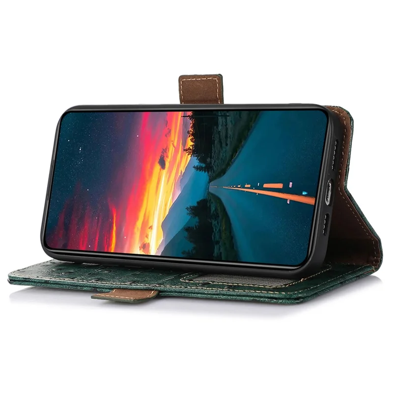 For Xiaomi Redmi Note 13 Pro+ 5G Phone Case Ostrich Texture Genuine Cow Leather Cover - Green