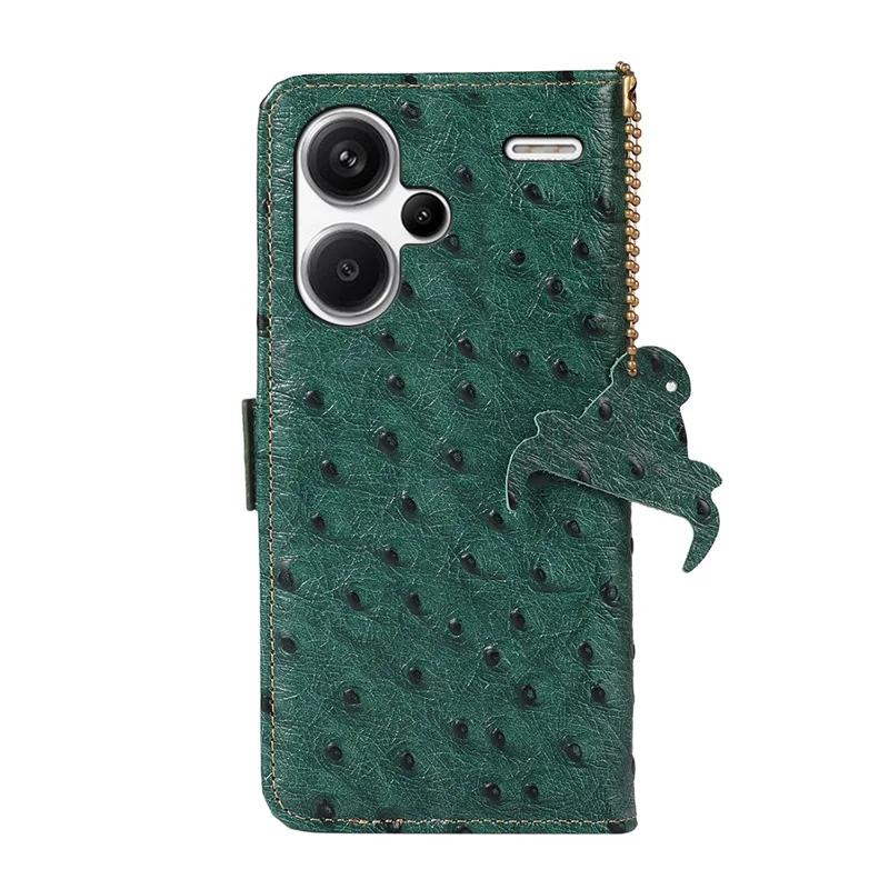 For Xiaomi Redmi Note 13 Pro+ 5G Phone Case Ostrich Texture Genuine Cow Leather Cover - Green