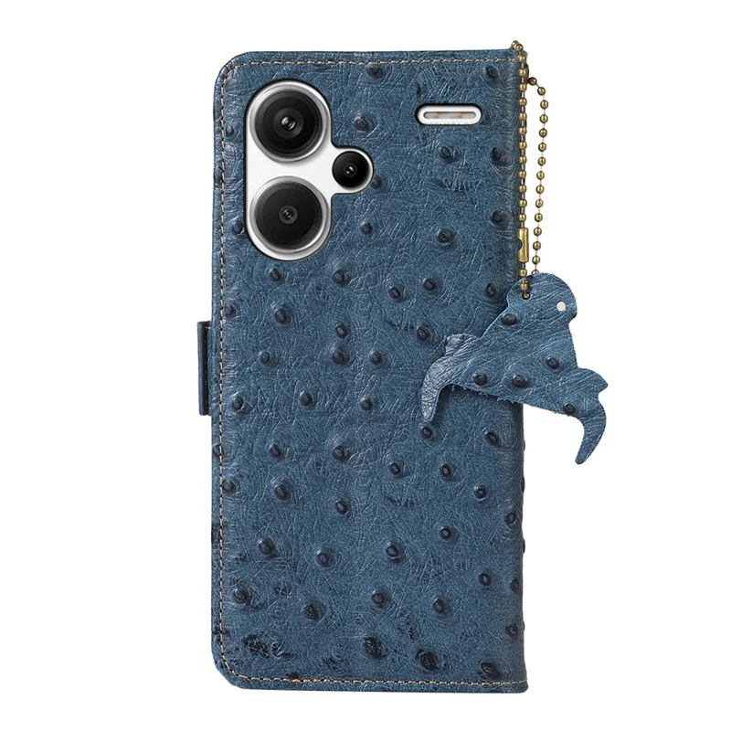 For Xiaomi Redmi Note 13 Pro+ 5G Phone Case Ostrich Texture Genuine Cow Leather Cover - Blue