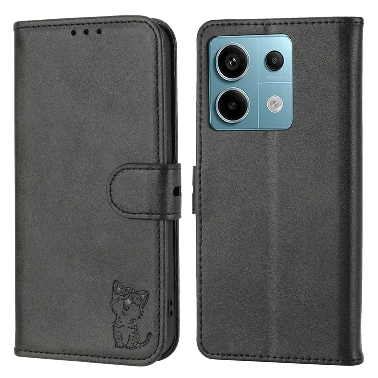 For Xiaomi Redmi Note 13 Pro 5G / Poco X6 5G Leather Case Happy Cat Pattern Folding Stand Phone Cover - Black