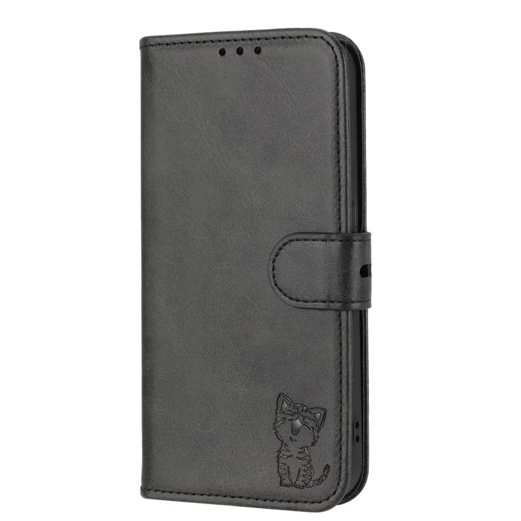 For Xiaomi Redmi Note 13 Pro+ 5G Wallet Case Happy Cat Pattern Shockproof Flip Phone Cover - Blue - Black