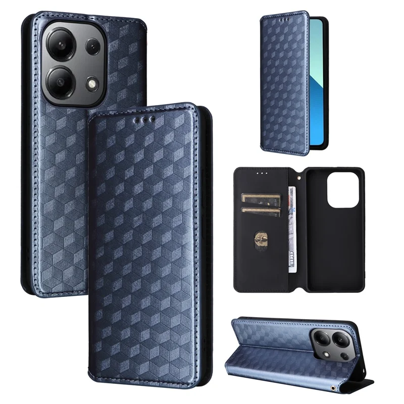 For Xiaomi Redmi Note 13 4G Wallet Case Stand Full Protection Leather Rhombus Phone Cover - Blue