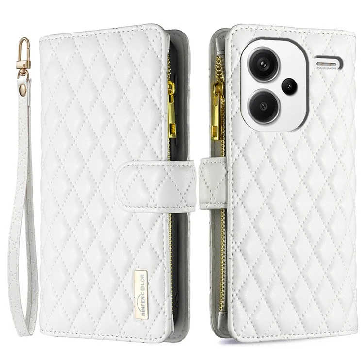 BINFEN COLOR BF Style-15 Für Xiaomi Redmi Note 13 Pro+ 5G Hülle Reißverschluss Magnetische Folio-Handyhülle - Weiß